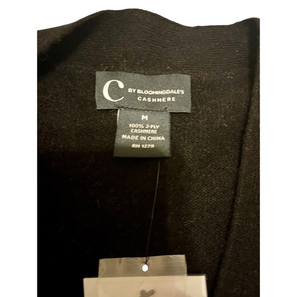 Bloomingdale's NWT Cashmere Black V-Neck Cardigan Sweater M - Picture 9 of 10